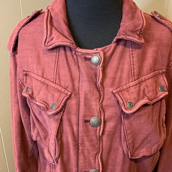 Free People Women’s Medium Not Your Brothers Military Surplus Burgundy Jacket - Picture 3 of 7